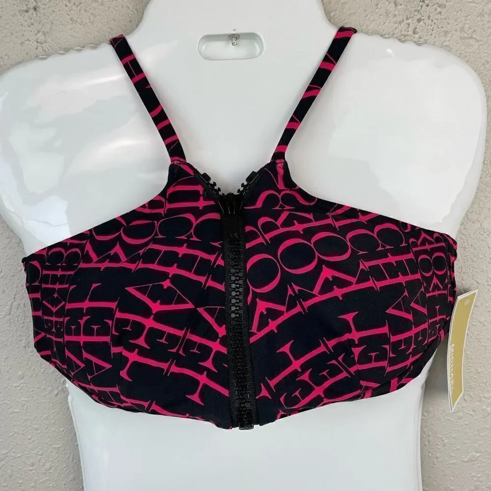 NWT MICHAEL Michael Kors Neon Pink Spring 2020 Bikini Top Size L